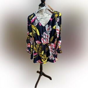 New! Pink Owl Long‎ Sleeve Floral Shorts Romper